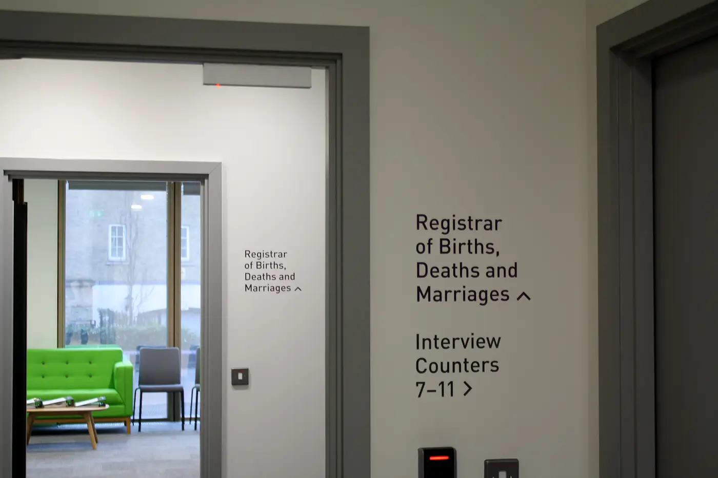 Registrar of Births, Deaths and Marriages signage